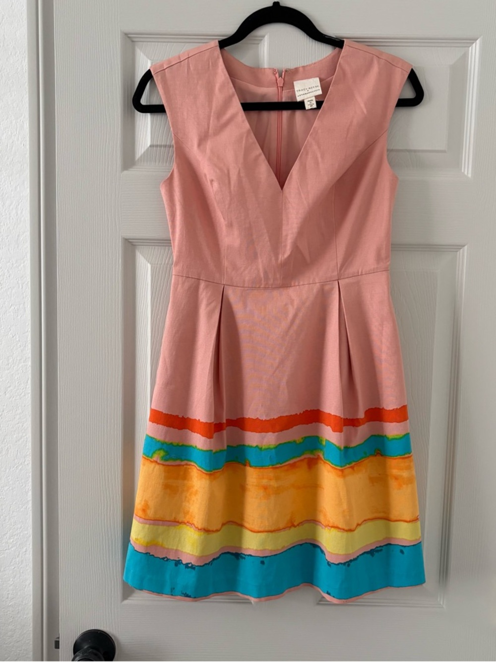 Tracy Reese x Anthropologie Pink Dress with Colorful Stripe Spring Wedding Party